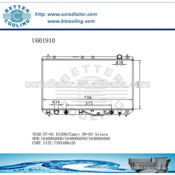 Radiateur Pour TOYOTA ES300 164000A060/164000A050 97-01 Fabricant et Vente Directe